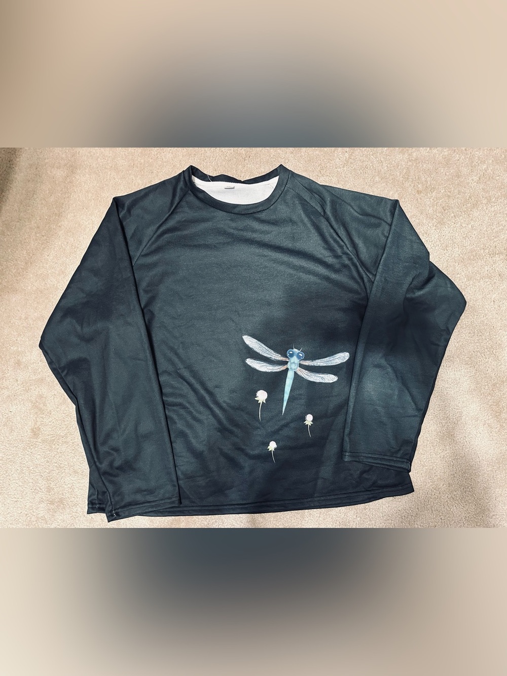 Adult 2X Sark Gray Long-Sleeve Shirt with Blue Dragonfly Graphic